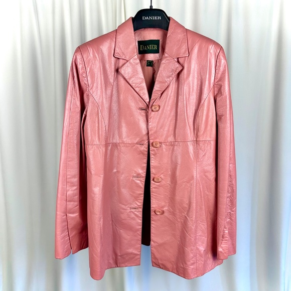 Vintage Danier Leather Metallic Bubblegum Pink Car Coat Jacket • Blazer Size S/M - Picture 4 of 10